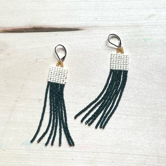 HANDMADE GLASS EARRINGS | Mini Beacon Handwoven Small Batch Earrings in Forest - Picture 3 of 6